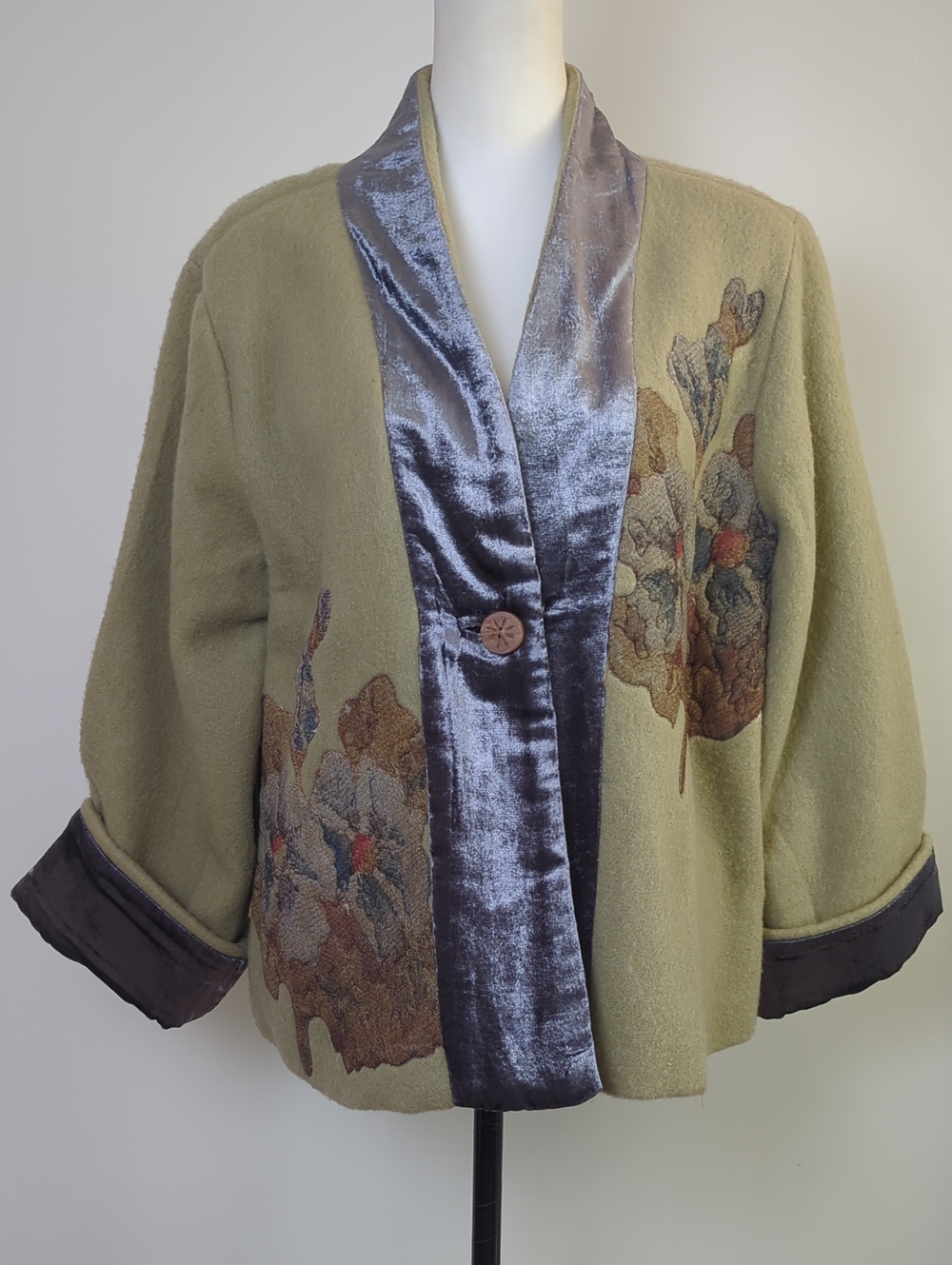 NWOT Soft Surroundings Adagio Wool Velvet Trim Embroidered Floral Jacket XL